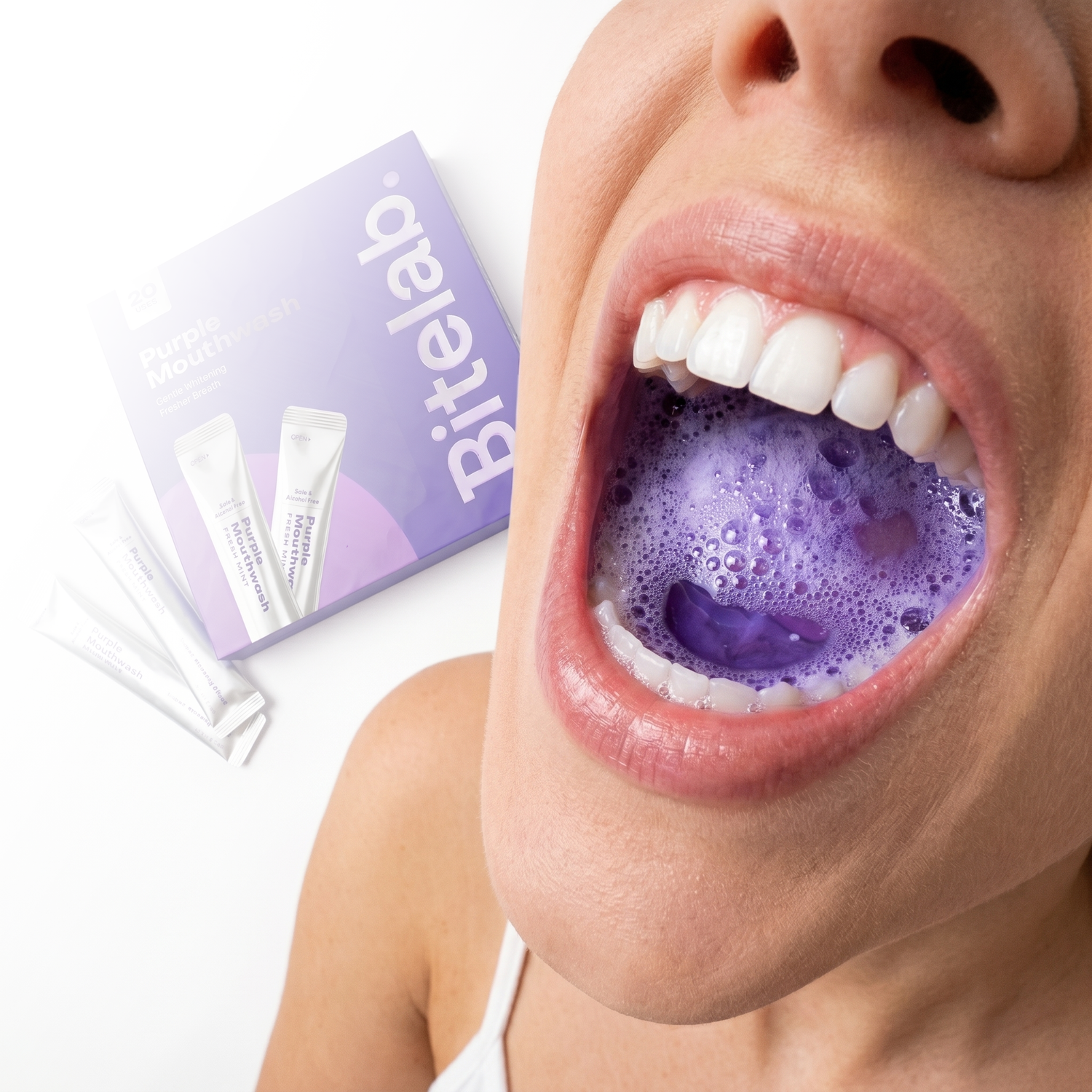 Less yellow-looking teeth in 30 seconds.